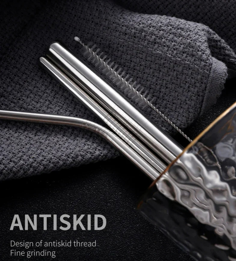 Custom Logo Drawstring Bag Stainless Steel Eco-Friendly Straw 4-Piece Set | Premium Corporate Gifts and Custom Gifts