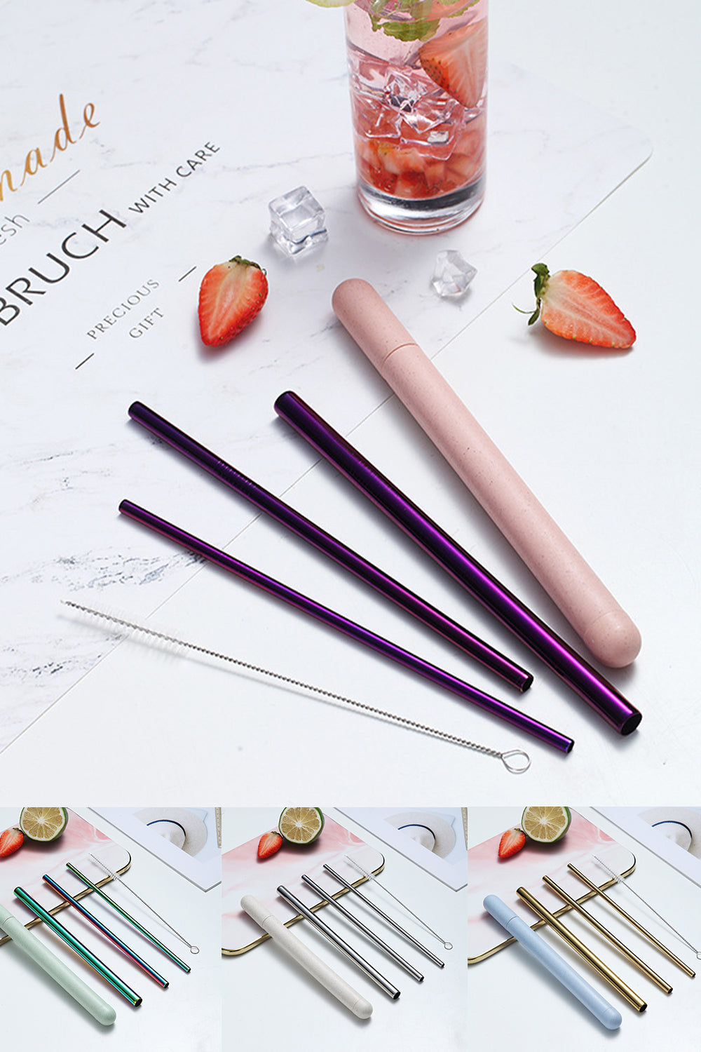 Custom Logo Eco-friendly Wheat Storage Box Stainless Steel Straw Set | Premium Corporate Gifts and Custom Gifts