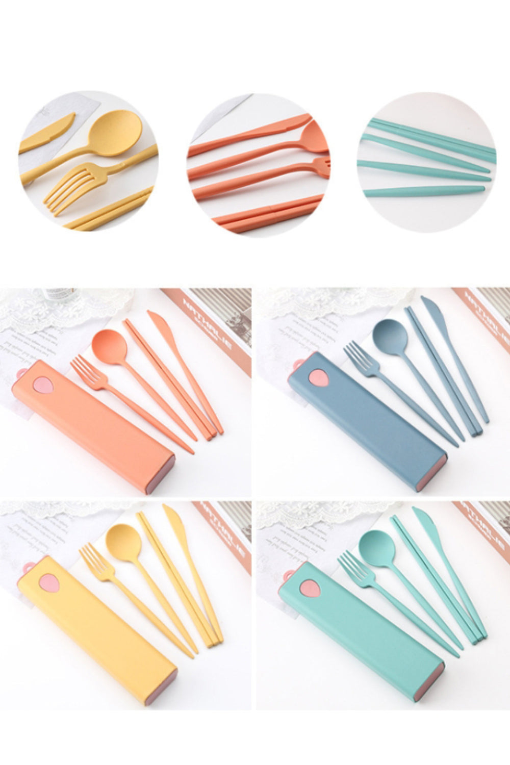 Custom Logo Candy-colored wheat straw knife and fork four-piece set | Premium Corporate Gifts and Custom Gifts