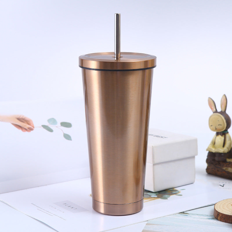 Custom Logo Stainless Steel Double-Layer Straw Cup Tumbler | Premium Corporate Gifts and Custom Gifts