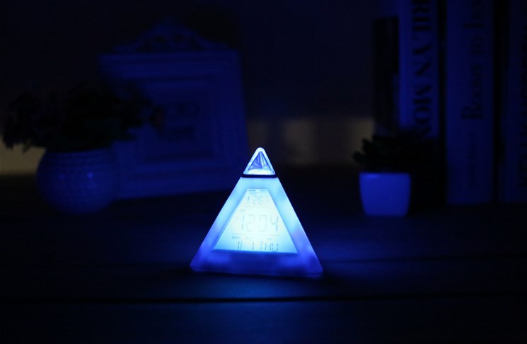 Custom Logo Pyramid Colorful Color-Changing Alarm Clock | Premium Corporate Gifts and Custom Gifts