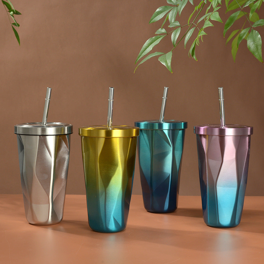 Custom Logo Diamond-shaped stainless steel straw cup | Premium Corporate Gifts and Custom Gifts