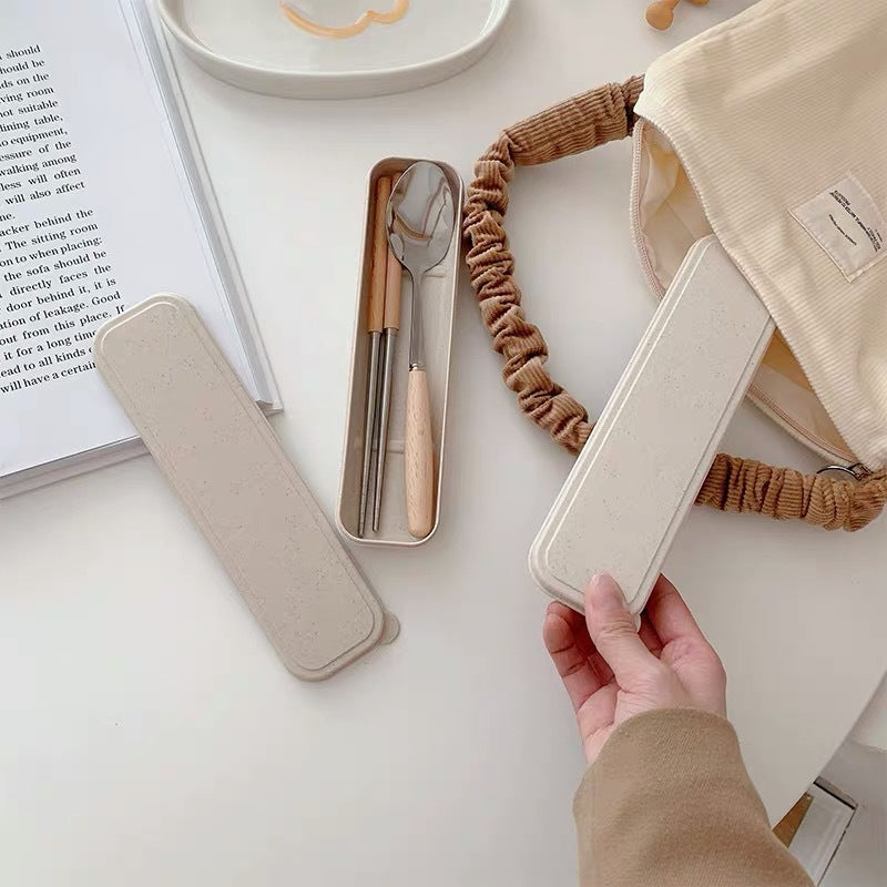 Custom Logo Wheat Wooden Handle Stainless Steel Eco-friendly Tableware 3-Piece Set | Premium Corporate Gifts and Custom Gifts