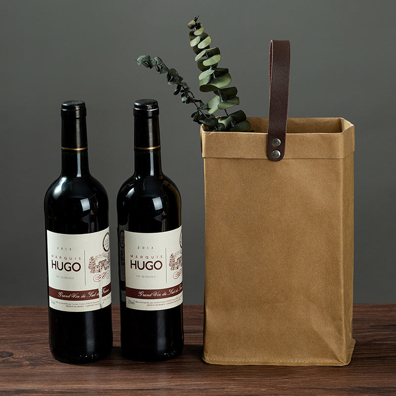 Custom Logo Leather handle washed kraft paper bag | Premium Corporate Gifts and Custom Gifts