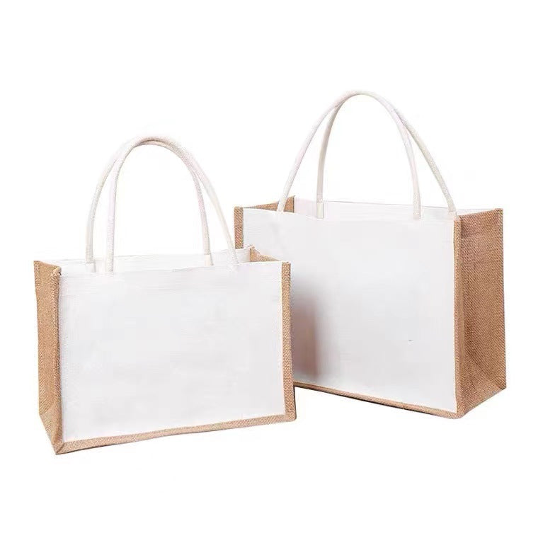 Custom Logo Canvas spliced eco-friendly tote burlap bag | Premium Corporate Gifts and Custom Gifts