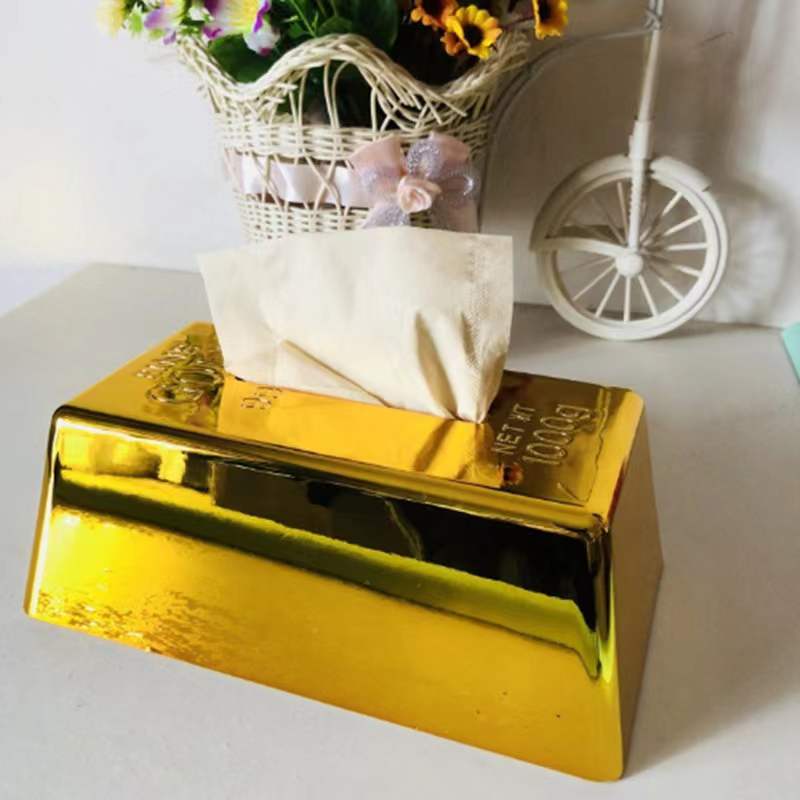 Custom Logo Gold brick-shaped tissue box | Premium Corporate Gifts and Custom Gifts