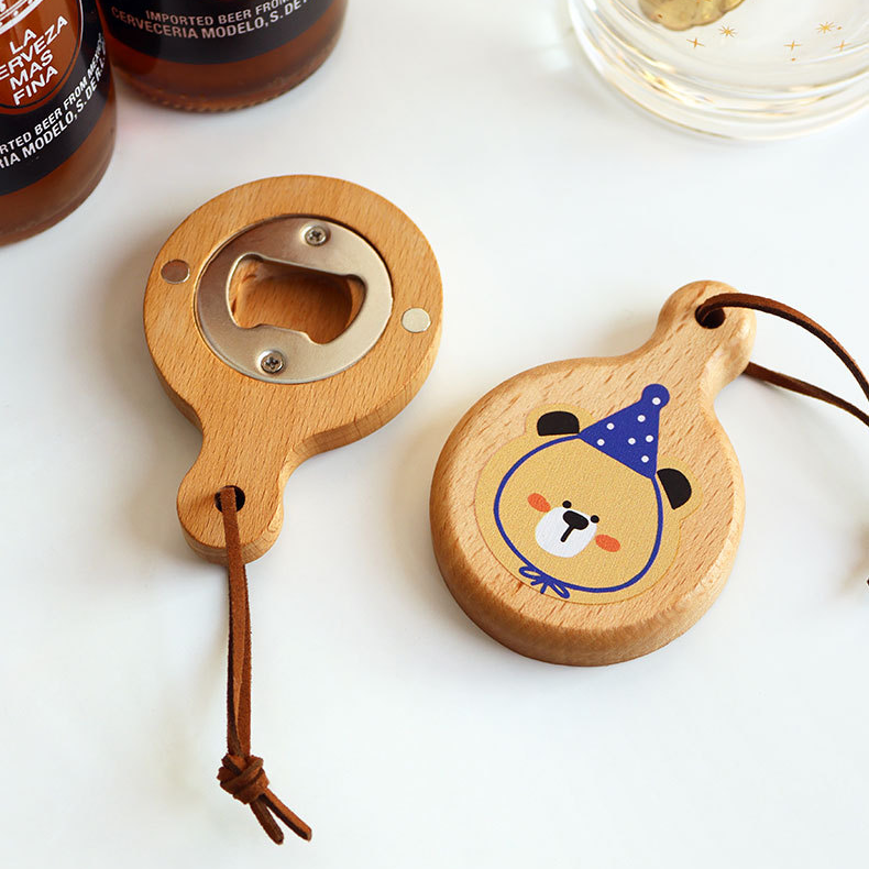Custom Logo Wood Grain Magnetic Bottle Opener Refrigerator Magnet | Premium Corporate Gifts and Custom Gifts