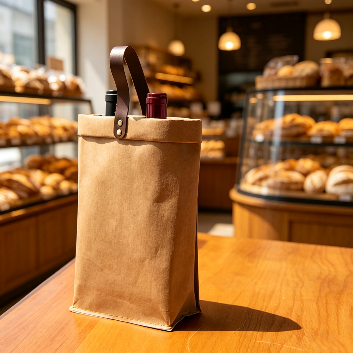 Custom Logo Leather handle washed kraft paper bag | Premium Corporate Gifts and Custom Gifts