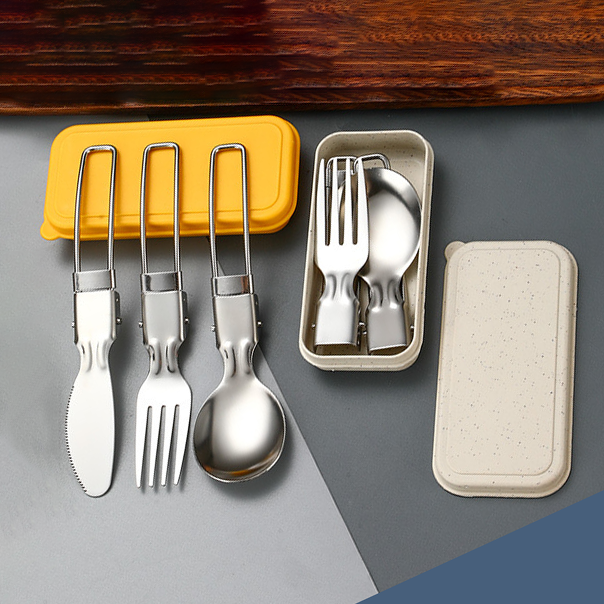 Custom Logo Eco-friendly Wheat Box Folding Stainless Steel Cutlery Cover | Premium Corporate Gifts and Custom Gifts